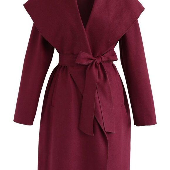 CHICWISH Free Myself Open Front Wool-Blend Coat in Wine, size M - Picture 8 of 10